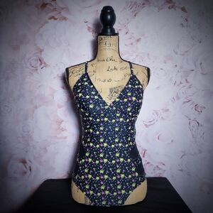 Tropical Retro V-Neck One Piece Bathing Suit